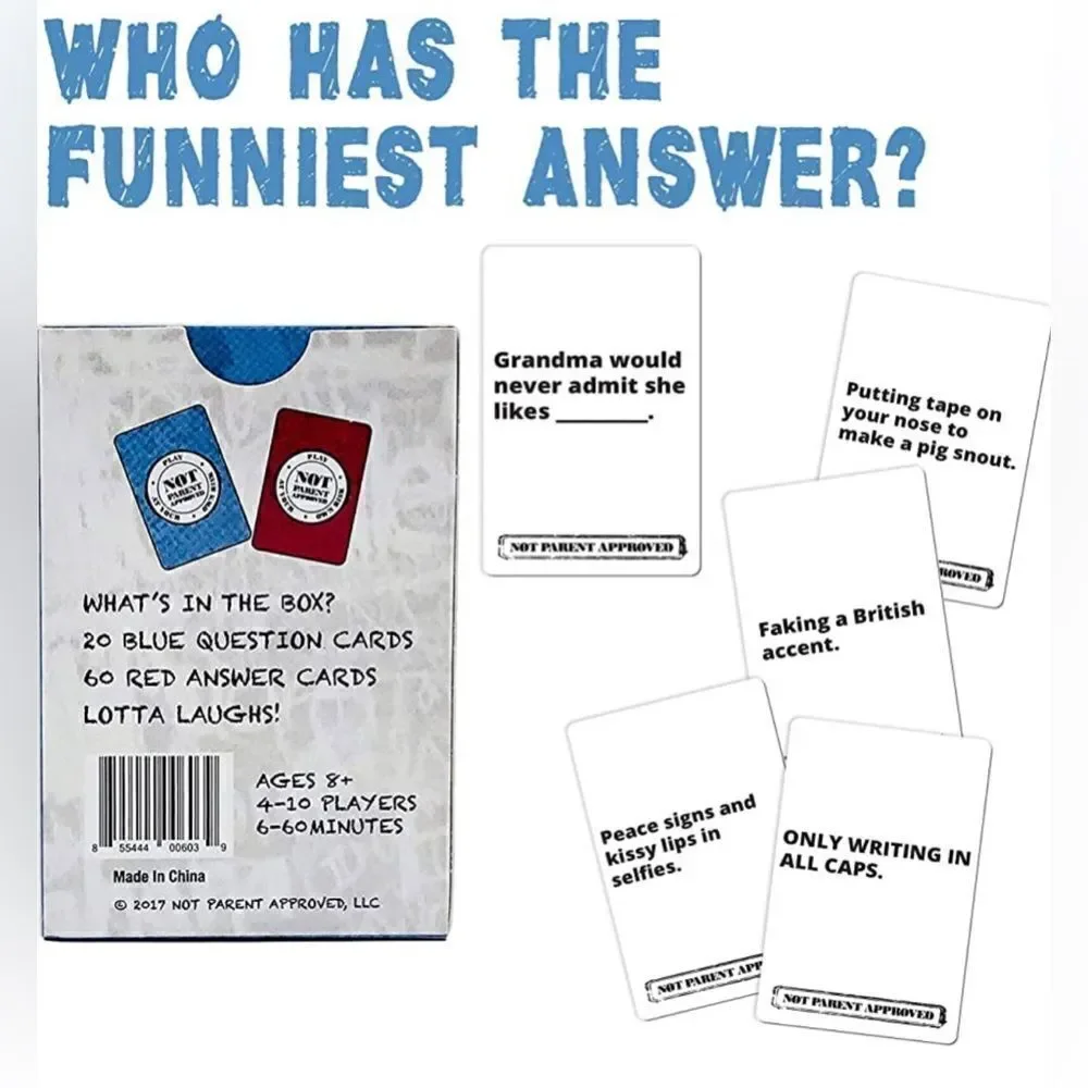 NWT! Not Parent Approved, Kids/Family, Card Game with 2-Expansion Packs. Ages 8+